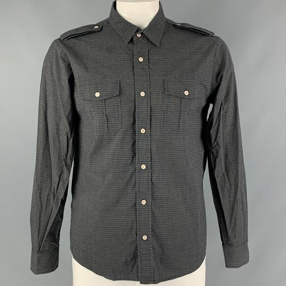 VINCE Size L Black White Checkered Cotton Button Down Long Sleeve Shirt - Picture 1 of 6
